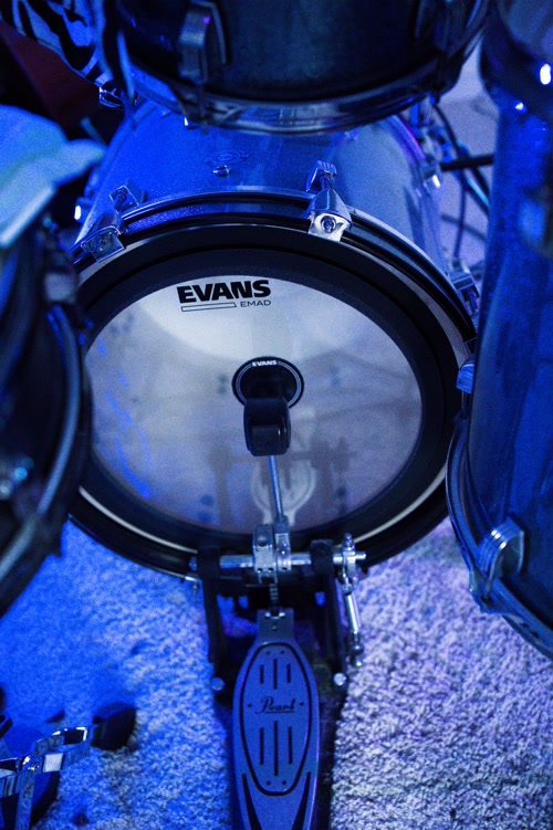 Evans EMAD Kick Drum head in Pyramid Skeme Studio